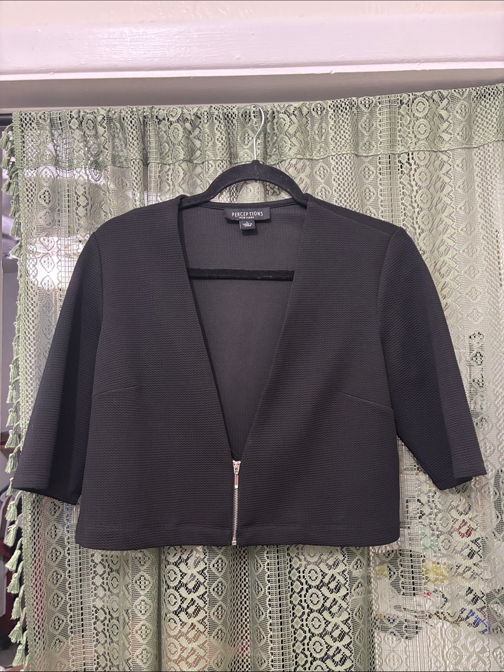 Perceptions Black Cropped Open-Front Blazer with Front Zip